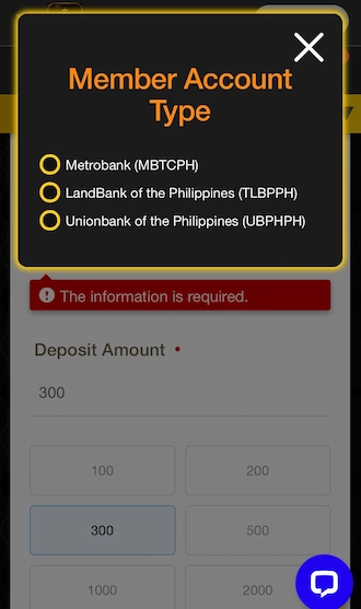 Step 2: enter the deposit amount.